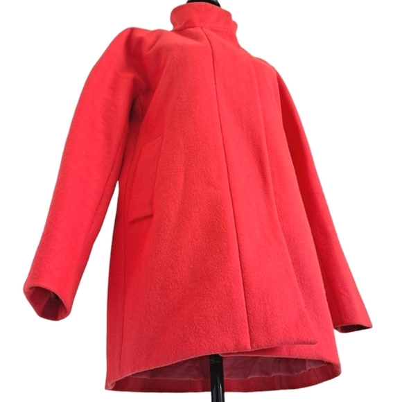 SOLD J. Crew Factory City long Coat Cocoon wool blend Pea coral red winter 10 - Picture 7 of 16